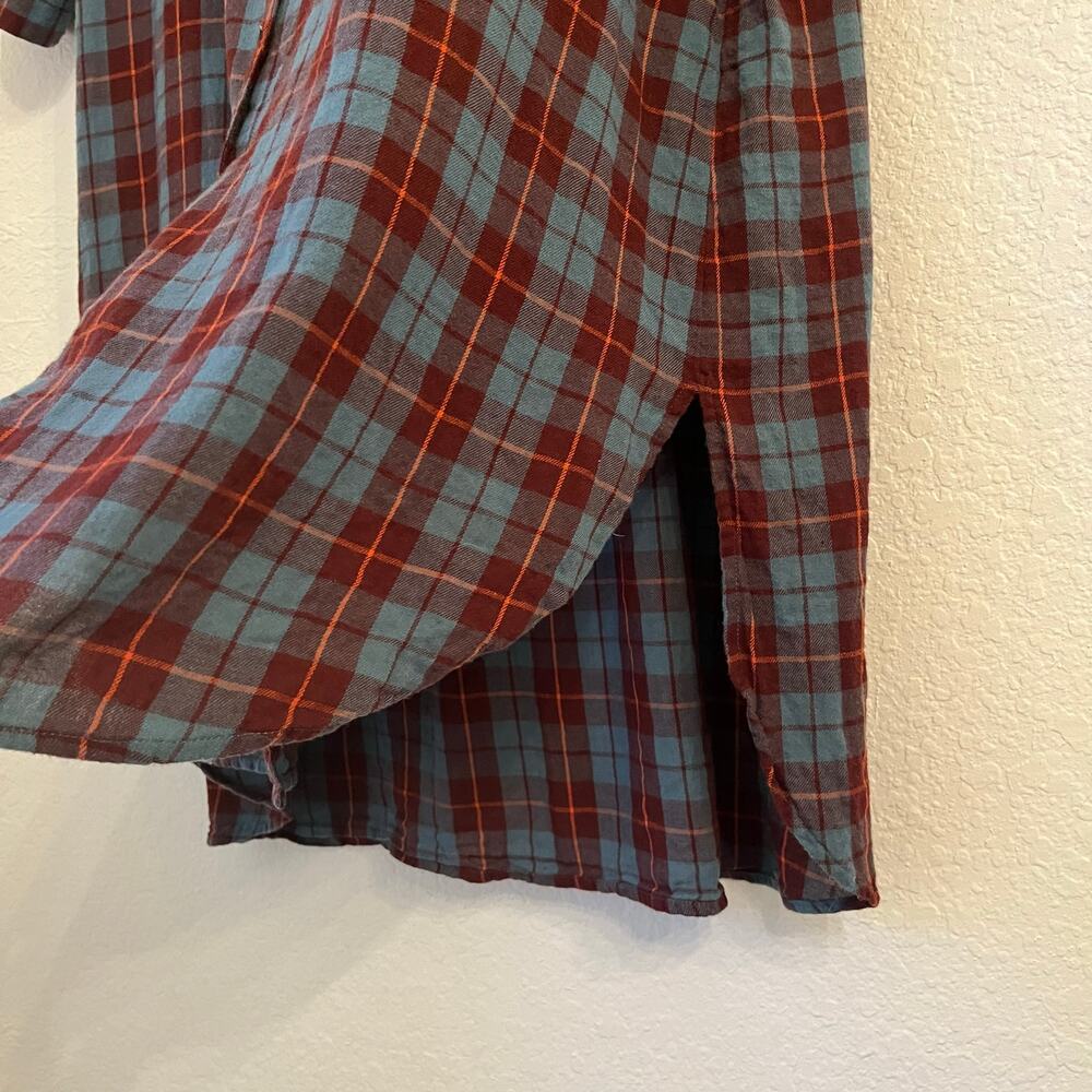 NATURAL LIFE Teal and Rust Plaid Midi Shirt Dress - Picture 11 of 13